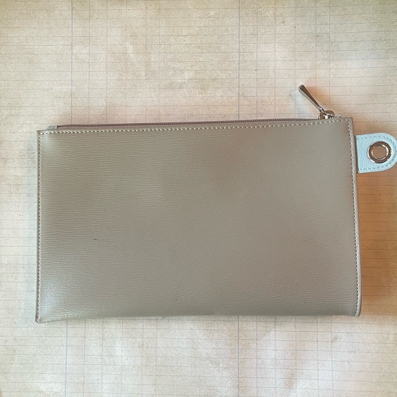 Longchamp Roseau Flat Leather Clutch in Clay